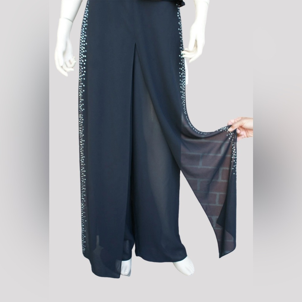 Vintage Betsy & Adam 2 Piece Set Semi-Sheer Wide Leg Flare Rhinestone Details - Picture 14 of 15